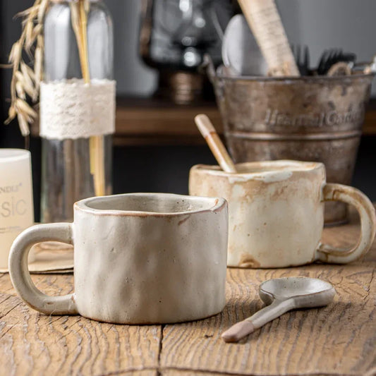 Japanese Retro Ceramic Coffee Mug and Spoon